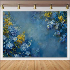 Lofaris Fine Art Blue and Yellow Floral Oil Painting Backdrop, Abstract Botanical Studio Background