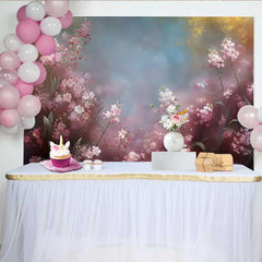 Lofaris Fine Art Pink Hazy Floral Backdrop, Dreamy Watercolor Spring Blossom Photography Background