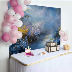 Lofaris Fine Art Blue and Gold Floral Backdrop, Dramatic Cloudy Sky Oil Painting Studio Background