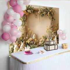 Lofaris Easter Bunny and Yellow Floral Backdrop, Spring Garden Rabbit and Eggs Party Decoration