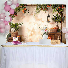 Lofaris Rustic Spring Orange Harvest Backdrop, Mediterranean Garden and Lanterns Background
