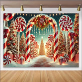 Lofaris Candy Cane Lane Christmas Backdrop, Snowy Lollipop Wonderland Party Banner for Winter Decor