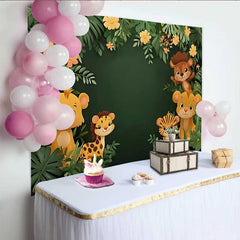 Lofaris Tropical Jungle Baby Animals Backdrop, Cute Safari Cub and Foliage Banner for Baby Shower