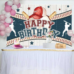 Lofaris Vintage Baseball Birthday Backdrop, Red Cap and Bat Sport Theme Party Banner for Boy