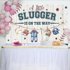 Lofaris A Little Slugger Baby Shower Backdrop, Baseball Theme Newborn Boy Party Decoration