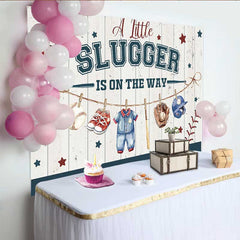 Lofaris A Little Slugger Baby Shower Backdrop, Baseball Theme Newborn Boy Party Decoration