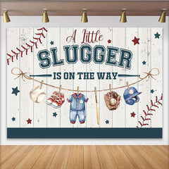 Lofaris A Little Slugger Baby Shower Backdrop, Baseball Theme Newborn Boy Party Decoration