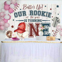 Lofaris Rookie of the Year First Birthday Backdrop, Baseball Theme One Year Old Party Banner
