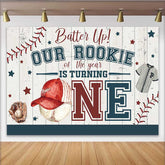 Lofaris Rookie of the Year First Birthday Backdrop, Baseball Theme One Year Old Party Banner