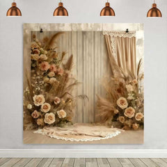 Lofaris Boho Fabric Drape Backdrop, Vertical Stripes and Rose Arrangement for Romantic Portrait