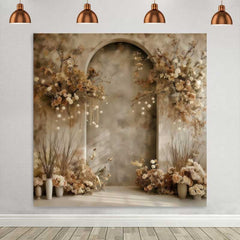 Lofaris Muted Grey Arch Backdrop, Dried Branch Floral and Cream Potted Plants for Artistic Portrait