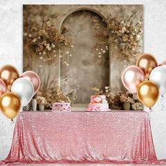 Lofaris Muted Grey Arch Backdrop, Dried Branch Floral and Cream Potted Plants for Artistic Portrait