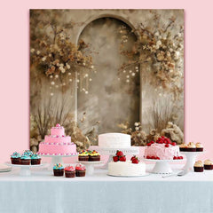 Lofaris Muted Grey Arch Backdrop, Dried Branch Floral and Cream Potted Plants for Artistic Portrait