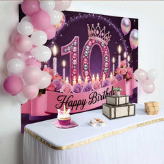 Lofaris Luxury Pink 10th Birthday Backdrop, Jeweled Crown and Roses Princess Party Banner