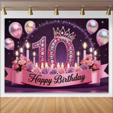 Lofaris Luxury Pink 10th Birthday Backdrop, Jeweled Crown and Roses Princess Party Banner