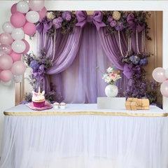 Lofaris Luxury Purple Wedding Backdrop, Lavender Draping with Pink Bows and Pearl Accents