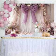Lofaris Soft Floral Wedding Backdrop, Pink and Lavender Draping with Purple Bow and Roses