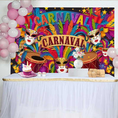Lofaris Colorful Carnaval Party Backdrop, Festive Mask and Drum Celebration Banner for Studio