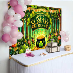 Lofaris Happy St Patricks Day Backdrop, Lucky Leprechauns and Pot of Gold Party Banner