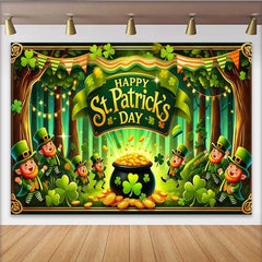 Lofaris Happy St Patricks Day Backdrop, Lucky Leprechauns and Pot of Gold Party Banner
