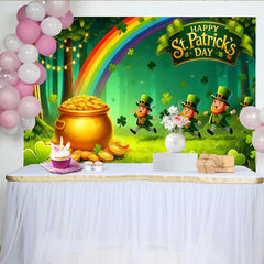 Lofaris Lucky Leprechaun Rainbow Backdrop, St Patricks Day Pot of Gold Forest Party Banner
