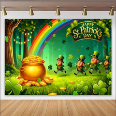 Lofaris Lucky Leprechaun Rainbow Backdrop, St Patricks Day Pot of Gold Forest Party Banner