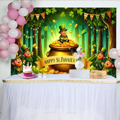 Lofaris St Patricks Day Pot of Gold Backdrop, Lucky Leprechaun and Shamrocks Party Banner