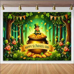 Lofaris St Patricks Day Pot of Gold Backdrop, Lucky Leprechaun and Shamrocks Party Banner