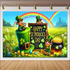 Lofaris St Patricks Day Castle Rainbow Backdrop, Lucky Leprechaun Field Party Banner
