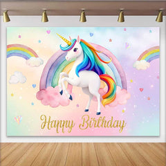 Lofaris Watercolor Unicorn Rainbow Backdrop, Happy Birthday Clouds and Stars Party Banner