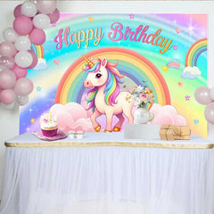 Lofaris Pastel Unicorn Rainbow Backdrop, Cute Birthday Cloud and Shooting Star Banner