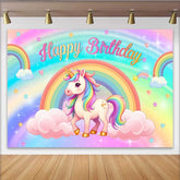Lofaris Pastel Unicorn Rainbow Backdrop, Cute Birthday Cloud and Shooting Star Banner