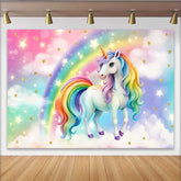 Lofaris Rainbow Mane Unicorn Backdrop, Magical Starry Sky and Pastel Cloud Party Banner
