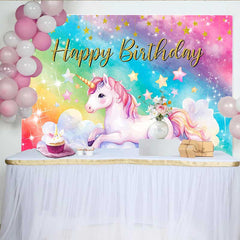 Lofaris Magical Unicorn Rainbow Backdrop, Sparkling Galaxy and Clouds Birthday Party Banner