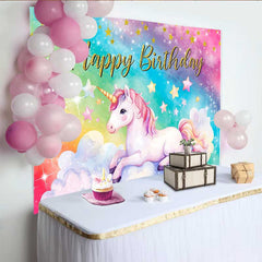 Lofaris Magical Unicorn Rainbow Backdrop, Sparkling Galaxy and Clouds Birthday Party Banner