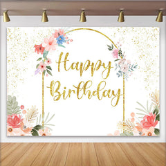 Lofaris Elegant Floral Gold Arch Birthday Backdrop, Pink and Blue Flower Glitter Party Decoration for Women