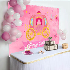 Lofaris Pink Princess Carriage Birthday Backdrop, Magical Fairy Tale Party Background with Butterfly and Wand