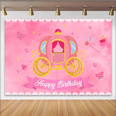 Lofaris Pink Princess Carriage Birthday Backdrop, Magical Fairy Tale Party Background with Butterfly and Wand