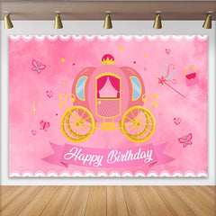 Lofaris Pink Princess Carriage Birthday Backdrop, Magical Fairy Tale Party Background with Butterfly and Wand