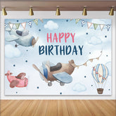 Lofaris Watercolor Airplane Birthday Backdrop, Hot Air Balloon and Cloud Sky Party Background for Boys