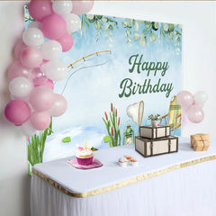 Lofaris Fishing Theme Birthday Backdrop, Watercolor Camping and Pond Life Party Background for Outdoorsman