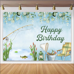 Lofaris Fishing Theme Birthday Backdrop, Watercolor Camping and Pond Life Party Background for Outdoorsman