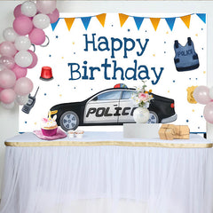 Lofaris Police Car and Officer Gear Birthday Backdrop, Blue and Orange Bunting Party Decoration for Boy
