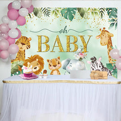 Lofaris Jungle Safari Animals Baby Shower Backdrop, Tropical Greenery and Gold Oh Baby Party Decor