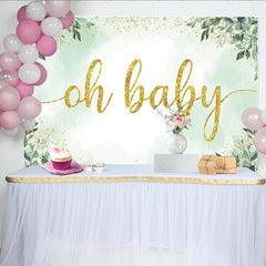 Lofaris Eucalyptus Greenery and Gold Glitter Baby Shower Backdrop, Elegant Oh Baby Party Decoration