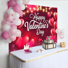 Lofaris Red Heart Balloons and Fairy Lights Valentines Day Backdrop, Romantic Bokeh Party Background