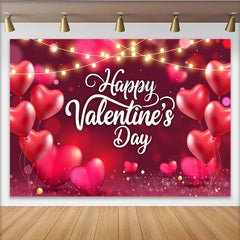 Lofaris Red Heart Balloons and Fairy Lights Valentines Day Backdrop, Romantic Bokeh Party Background