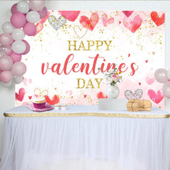 Lofaris Watercolor Pink and Red Hearts Valentines Day Backdrop, Gold Glitter Love Celebration Background