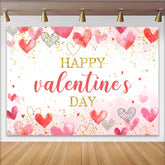 Lofaris Watercolor Pink and Red Hearts Valentines Day Backdrop, Gold Glitter Love Celebration Background