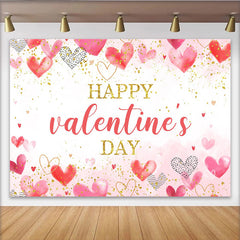 Lofaris Watercolor Pink and Red Hearts Valentines Day Backdrop, Gold Glitter Love Celebration Background